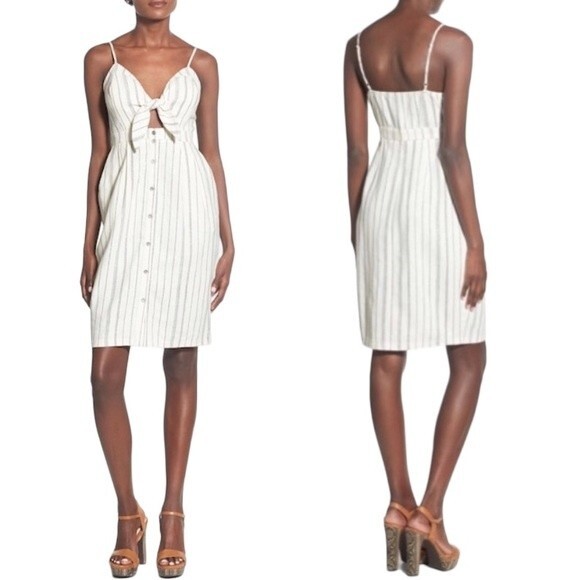 ASTR the Label Linen Sleeveless Button Front Dress Cut Out Tie Detail Pockets - Picture 16 of 16